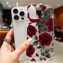 غطاء هاتف بطبعة وردة حمراء أنيقة متوافق مع أجهزة 17 16 15 14 13 12 11 Pro Max XS XR X 7 8 Plus SE2 SE3 16e، غطاء واقي مقاوم للصدمات بطبعة زهرية، هدية عيد الحب، هدية للصديقة، هدية احتفالية - متعدد الألوان - مشاهدة 9