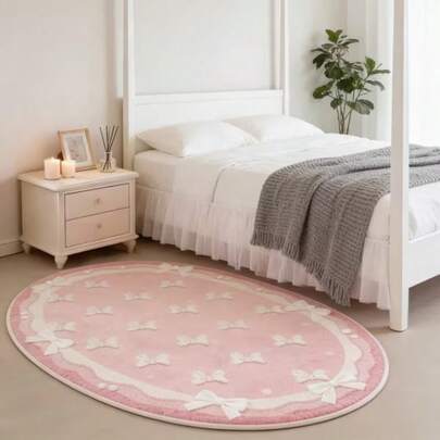 1 件装柔和粉白蝴蝶结椭圆形地毯，法式少女风装饰垫，适用于卧室梳妆台，多种尺寸可选，装饰地毯，卧室装饰，小地毯，地毯，家居装饰，客厅地毯，客厅小地毯，卧室地毯，客厅家居装饰，户外地毯，可水洗地毯