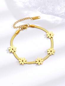 1条不锈钢手链，百搭花卉和蛇骨链设计，简约优雅，高品质礼物，适合女性日常、派对和活动佩戴。 - 金黃色 - 查看 7