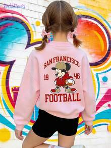 1pc Disney Mickey Mouse Tween Girl Cute Sweatshirt - San Francisco Football Dual-Print (Capped Sunglasses & Sporty Mickey) | Soft, Skin-Friendly For Daily Casual Wear, School Outings & Sporty Ensembles - Pink - View 5