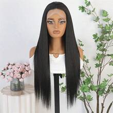 Parrucca con frangia dritta, alta densità, resistente al calore, senza colla - Elegante set di capelli neri naturali e dritti - nero - Visualizzare 5