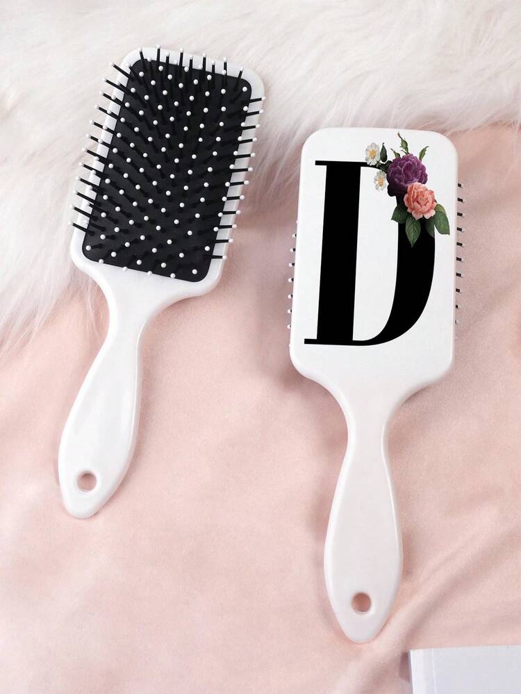 1pc Vintage British Floral & Letter Pattern Air Cushion Hair Comb, Featuring Delicate Floral And English Letter Design, Made Of Durable PC+TPU Material, Suitable For Smooth Hairstyling And Hair Care At Home Or Salon - Multicolor - View 13