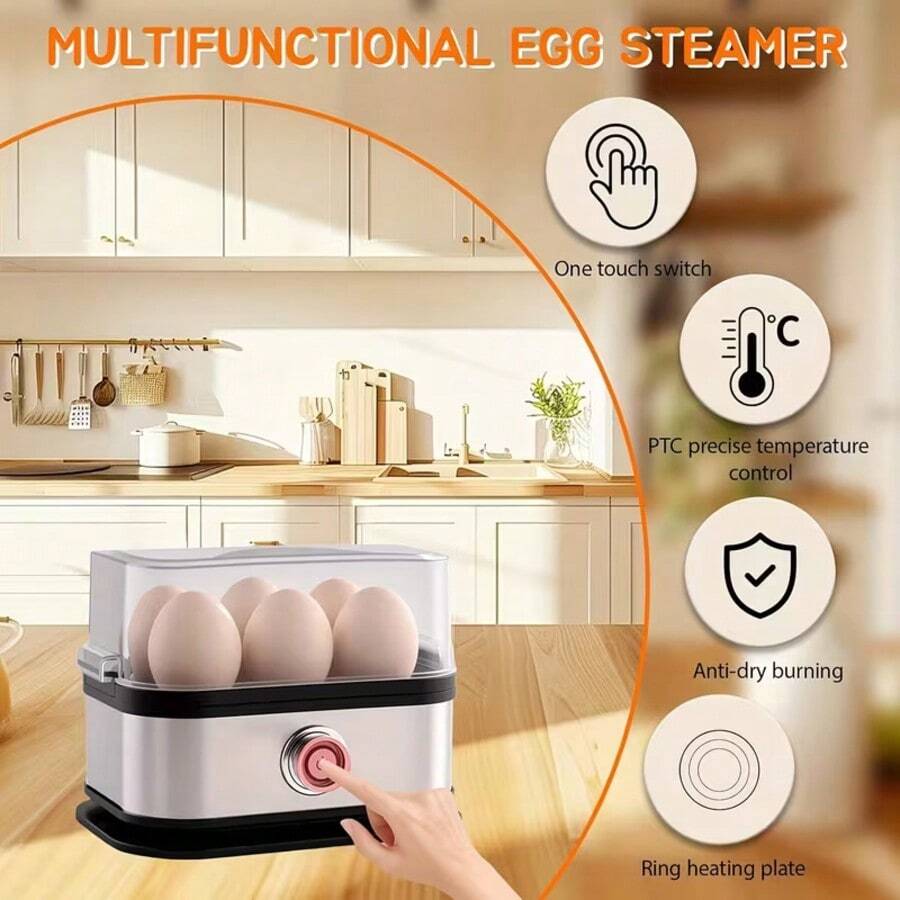 Mini Egg Cooker With Single-Layer Transparent Lid, Large-Capacity Egg Steamer, A Small Kitchen Appliance, Multifunctional Automatic Egg Dispenser, An Indispensable Breakfast Appliance, Suitable For Cooking And Preparing Fresh Eggs. - View 1