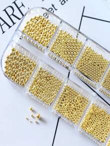 12-Compartment Box Metal Nail Art Decorations, 6 Sizes Mini Luxury Small Nail Beads, Gold & Silver Caviar Nail Jewelry, Nail Art Supplies DIY For Women Nail Charms - Gold - View 3