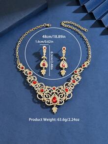 3件套波西米亚复古风合成红色水钻首饰套装 - 镀银合金耳环 - 十二月生辰石时尚套装，适合宴会、婚礼和特殊场合佩戴 - 紅色 - 查看 11