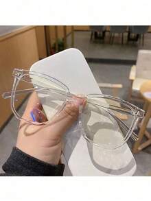 1副女士超大塑料框方形铆钉休闲街头时尚别致平顶眼镜，适合约会、图书馆、写作、阅读等场合 - 彩色 - 查看 12