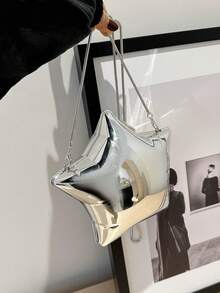 五角星形晚宴包、闪亮银色零钱包、女士金色手拿包、反光个性化派对包、情人节礼物、女士链条单肩包、时尚独特设计师包、星形女士手提包 - 銀色 - 查看 7