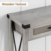 Mesa de entrada bohemia con cajones de ratán, consola para entrada, mesa auxiliar de madera de 109 cm con espacio de almacenamiento para sala de estar, pasillo y recibidor. - Gris - Ver 3