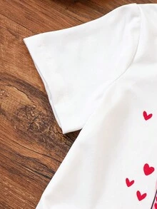 Bộ 2 món cho bé gái, áo thun in hình trái tim và da báo cùng chân váy kẻ sọc, trang phục mùa hè ngọt ngào. - trắng - Xem 6