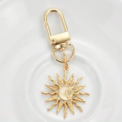 1pc Charming Sunflower Keychain With Rhinestone Design, Sun, Moon, Star Pendant Bag Charm, Faux Crystal Sunflower, Sun, Star, Moon Keychain Decoration For Student Backpack