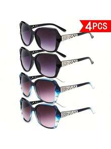 This Four-Piece Women's Eyeglasses Set Features A Classic, Elegant, And Retro Oversized Frame Design, Making It Ideal For Summer Sun Protection And Stylish Styling. The Temples Feature A Unique Openwork Design. Suitable For Everyday Wear, Shopping, Photography, And Pairing With Various Outfits. - 彩色 - 查看 10