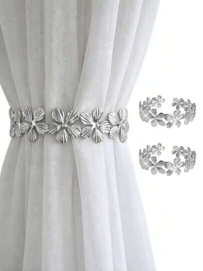 Kit 02 Prendedores de Cortina de Aço Floral