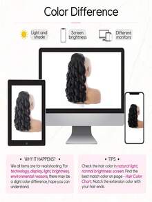 20Inch Long Roman Scroll Synthetic Ponytail Hair Extensions, Drawstring , Black, Suitable For Daily Wear - Multicolor - View 6