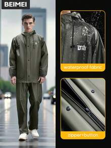 Conjunto de Chuva Masculino, Jaqueta e Calça de Chuva Destacáveis para Motocicleta Adulta de Uso Pesado, Preto, Adequado para Ciclismo, Trabalho ao Ar Livre, Caminhada. Material Impermeável de PVC, Ajuste Slim, Coisas Fofas - Multicolorido - Visão 1