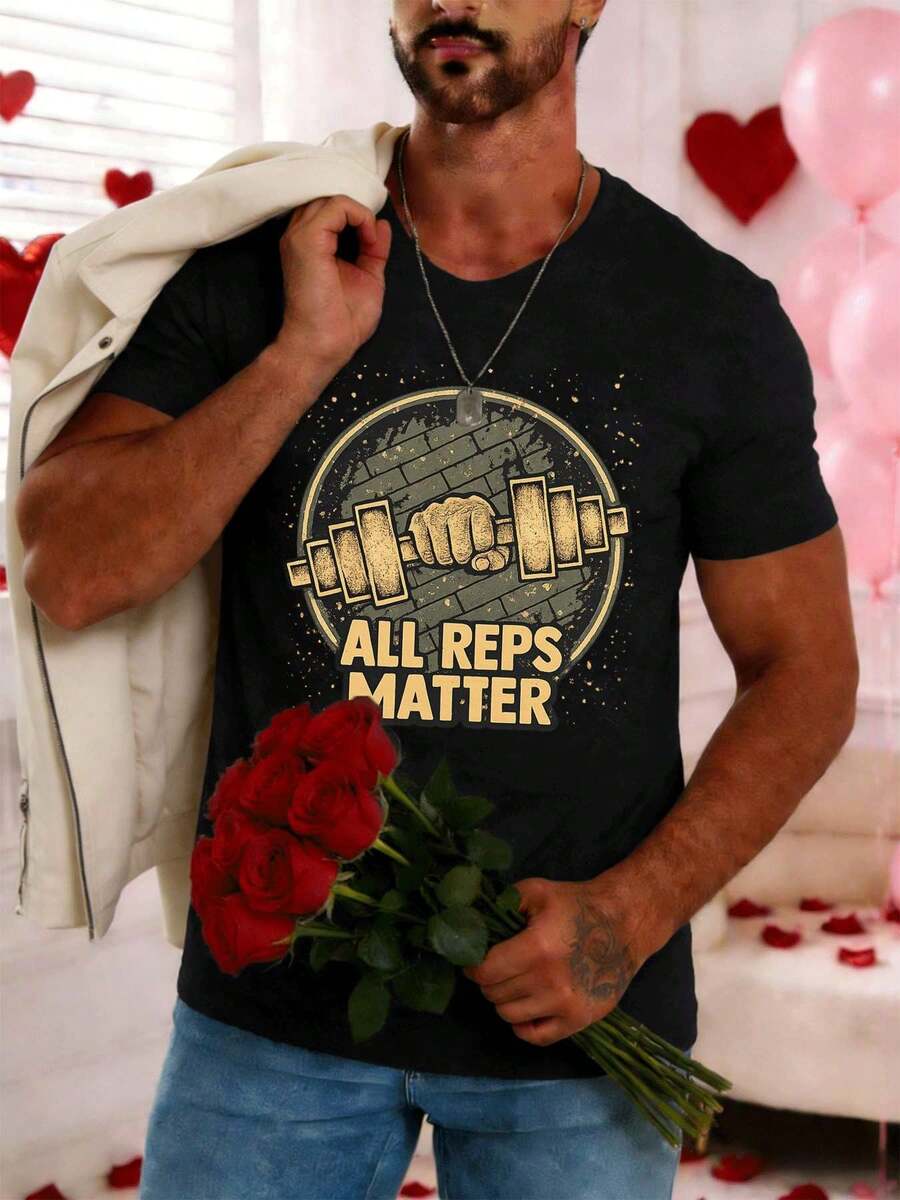 Camiseta de fitness y entrenamiento con función motivadora, tejido de alta calidad, ajuste cómodo, estilo hip-hop callejero, estampado gráfico único. - Negro - Ver 1