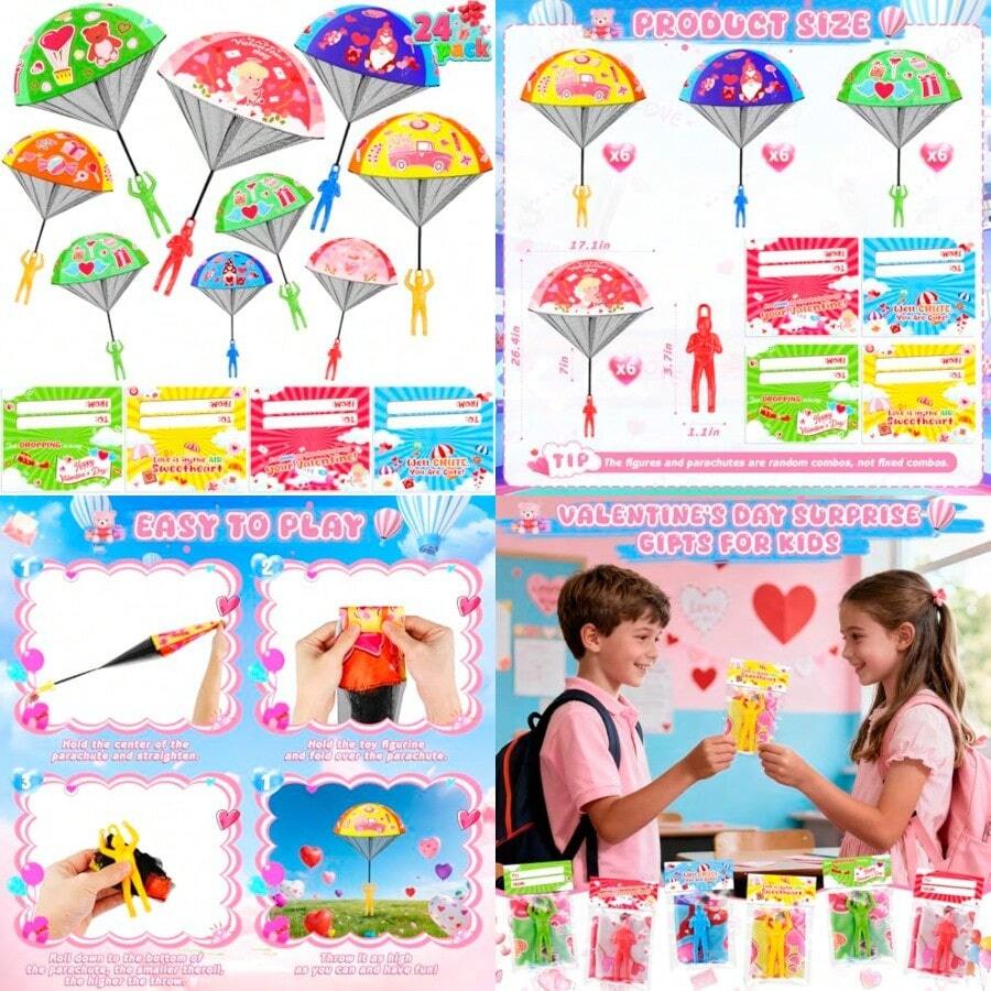 Valentines Day Cards Gifts For : 28 Pack Min Parachute Toys With Army Men Bulk School Classroom Valentine Gifts Exchange For 5 6 7 8 9 10 12 Year Old Boys Girls Party FavorFull Of Fun - Valentines28Pack - View 1
