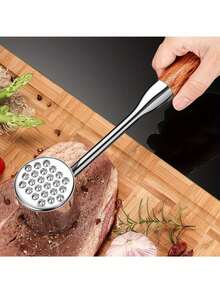 304 Stainless Steel & Rosewood Handle Meat Tenderizer, Home Steak Pounder, Kitchen Beef Steak Mallet, Meat Pounder - 1 - View 3
