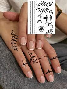 1 ورقة وشم مؤقت بتصميم قلادة هانا Y2K للنساء والرجال والبالغين على اليدين والأصابع والقدم والرقبة والترقوة والخصر والساقين والكتف والكاحل والساعد والساق والذراع، وشم شبه دائم مقاوم للماء وطويل الأمد وواقعي - الأسود - مشاهدة 5