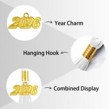 Graduation Solid Color Tassel With Gold Date Charm,Graduation Tassel With 2026 Year Charm For Graduation Cap,2026 Tassel Graduation,Graduation Cap Tassel,Tassel With 2026 Year Charm Ceremonies Accessories For Graduates,Available In A Variety Of Colors,Elegant Gold Tassel 2026 Charm Graduation Accessory For Party Celebrations - 白色 - 查看 3