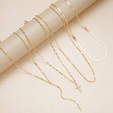 4pcs Fashionable Cross Design Women Necklace Set, Rhinestone Pendant Snake Chain Combination, European & American Ins Style Sexy Clavicle Chain, Versatile For Daily And Party Wear - Multicolor - View 5