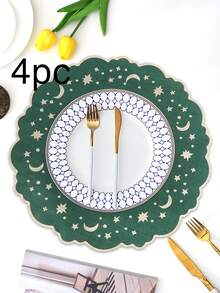 1/2/4件装刺绣布艺节日餐垫，适合婚礼派对餐桌装饰，简约优雅的欧式风格布艺桌布，星月图案餐垫 - 彩色 - 查看 28