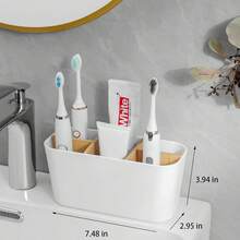 5-Slot Black Plastic Toothbrush Holder With Dividers - Lightweight Freestanding Bathroom Organizer For Electric Toothbrushes, Toothpaste & Razors, Countertop Mount, Bathroom Organizers And Storage, Modern Bathroom Accessory, Durable Bathroom Item - 白色 - 查看 2