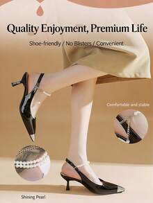 A Pair Of Pearl High-Heeled Sandals With Anti-Slip Shoe Chain Laces, Comfortable And Suitable For Women. Lazy-Fix Buckle Straps Prevent Shoes From Slipping, Easy-To-Install Faux Pearl Sequin Chain Laces, Designed For High Heels - No-Tie Design With Anti-Slip Elastic Band - Multicolor - View 4