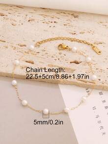 1pc Simple White Faux Pearl Chain Anklet For Women Fashion Stainless Steel Ankle Bracelet On Leg Foot Beach Jewelry Gift - Anklets - View 10