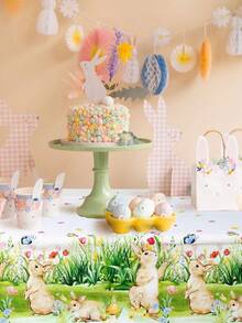 1pc Easter Bunny Tablecloth Table Cover, 220*130cm Disposable Plastic Tablecloth With Bunny Egg & Flower Design, Baby Shower Party Decor,Gender Reveal Party Decor,Easter Decorations For Home,Easter Egg Hunt Party Supplies,1st Birthday Decorations, Baby Shower Supplies, Baby Party Supplies,Home Decor,Room Decor,Table Decoration,Tabletop Decor,Easter Bunny Decoration - Multicolor - View 4