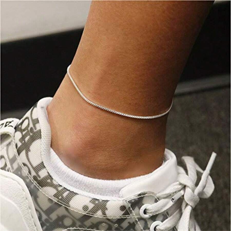 Tobilleras para mujer tobilleras básicas de eslabones de cadena para mujer cadena de cuerda tobillera de cadena de bordillo cadena Figaro 10 cm-008 - como en la foto - Ver 1