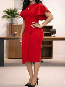 Vestido ajustado casual elegante de verano para mujer de talla grande - Rojo - Ver 3