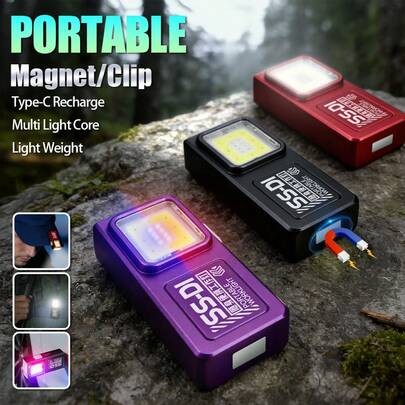 1pc Multifunctional COB High-Lumen Flashlight | Magnetic + Clip-On 2 In 1 | 4 Modes Adjustable Light | Portable Emergency Light