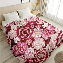 1pc 2D Printing Soft Polyester Fiber Woolen Blanket Blanket Watercolor Flower Print Design Pink Full Printed Pattern Suitable Sofa Bed Office Travel Camping Four Seasons Universal Decoration Perfect Valentine's Day Gift Girlfriend Send Friends Send Family Home Decoration Atmosphere Create - As Shown In the Figure - View 2