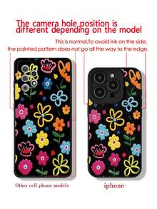 花卉彩绘镂空黑色草莓手链吊坠简约时尚创意防震手机壳，兼容 17/ 17 Pro/ 17 Pro Max/ 16/11/16 Pro/16 Plus/16 Pro Max/16 e/15 Pro Max/13/14/12/XS/XR/7G/8P，兼容三星 Galaxy S25/S25 Plus/S25 Ultra/A16/A36/A26/A56/A50/A12/A32 - 彩色 - 查看 6