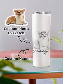 1pc 20oz/600ml Custom Pet Portrait Cup, Turn Pictures Into Sketches, Customize Pictures And Names,Drinking Cup, Pet Sketch Water Cups, Dog And Cat Portrait Cups, Pet Portrait Cups, Personalized Pet Gifts, Customized Pet Portraits - 款式4 - 查看 5