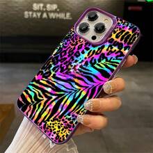 1pcs Rainbow Leopard Zebra Pattern Phone Case Compatible With Apple Phone 11 12 13 14 15 16 17ProMax X 7plus 8plus Xs Max XS Antidrop Phone Case Shock Proof Funky Personality Fashion Stunning Can Be Given To Friends Can Be Given To A Lover - 紫色 - 查看 4