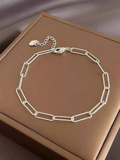 1件S925纯银闪亮长方形链手链，简约时尚小众设计，奢华高端女士珠宝礼品