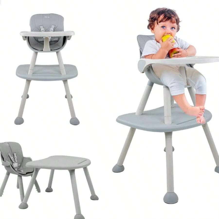 Silla de Comer para Bebé 2 en 1 | Periquera Convertible en Silla Alta para Comer y Set de Silla + Mesa | Bebés en etapa de desarollo de 1 a 3 años para alimentación - Gris - Ver 1