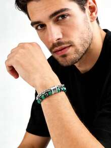 欧美流行情侣孔雀石OT扣双层串珠黑玛瑙手链，工厂直销批发 - 手鍊 - 查看 12