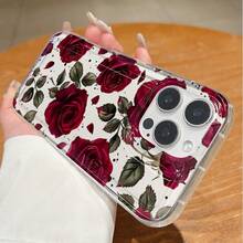 غطاء هاتف بطبعة وردة حمراء أنيقة متوافق مع أجهزة 17 16 15 14 13 12 11 Pro Max XS XR X 7 8 Plus SE2 SE3 16e، غطاء واقي مقاوم للصدمات بطبعة زهرية، هدية عيد الحب، هدية للصديقة، هدية احتفالية - متعدد الألوان - مشاهدة 6