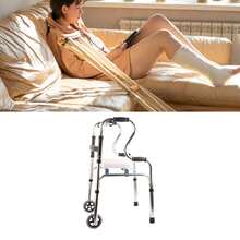 Adjustable Aluminum Alloy Folding Walker Portable Stand Assist with Double Armrest Wheel & Bath Seat Plate for Elderly Recovery Mobility Aid - Negro - Ver 3