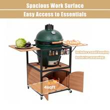 Metal Frame Grill Cart For XL Big Green Egg Accessories With 2 Wooden Folding Panels - Orange - View 5