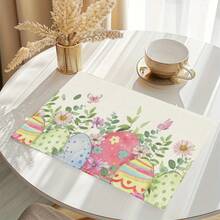 1/4/6 Pcs Easter Egg Bunny Pattern Placemats, Linen Table Mats With Colorful Egg Rabbit Design, Washable Printed Tabletop Protector, Ideal Decoration For Holiday Kitchen And Family Gatherings - Multicolor - View 4
