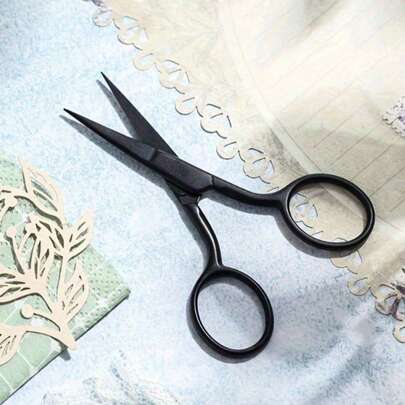 Black Sharp Beauty Scissors, Stainless Steel Pointed Eyebrow Trimmer, Facial Hair, Nose Hair, Beard Grooming, Mini Portable, Professional Precision Embroidery Scissors, Makeup Tools, Personal Care, Household Scissors, Beauty Tools, Eyebrow Grooming, Travel Essential, Affordable, Bedroom, Vanity, Gift For Friends
