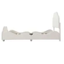 Polsterbett Kinderbett 90 X 200 Cm Hohes Geländer-Kinderbettgestell Mit Wolkenförmigem Kopf- Und Fußteil. Einzelbett In High-Freundlichem Samt Beige - Beige - View 4