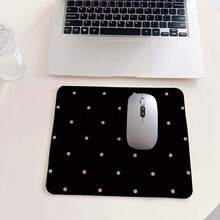 Black Polka Dot Minimalist High-Quality Mouse Pad, Coaster, Placemat, Non-Slip Pad, Computer Office Wrist Rest Mat With Stitched Edges - Multicolor - View 2