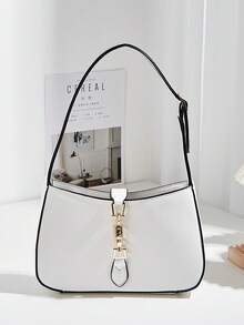 Tas baguette yang modis, serbaguna, dan mewah dengan tali bahu yang dapat disesuaikan, penutup gesper yang elegan, cocok untuk jalan-jalan, kencan, fotografi, bepergian, bekerja, liburan, dan penggunaan sehari-hari. - Putih - View 7