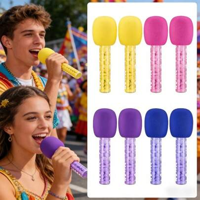 Valentine's Day, Carnival, Easter, Ramadan Colored Candy Tube Microphone Party Supplies Set, Karaoke Party Props, Disco Singer Costume Accessories, Birthday And Event Fun - Featherless, Mixed Colors (Pink, Blue, Yellow, Purple), Party Accessories | Playful Design | Decorative Microphone Accessories, Non Charged, Ideal Holiday Party Gifts For Christmas, Carnival, Easter