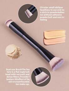 1pc Professional Dual-Headed Makeup Brush, Powder Brush, Blush Brush, Makeup Tool, Soft Fibers, Easy To Carry, Travel Brush - Black - View 4