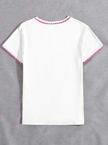 DEAR MOLLY 花卉珍珠印花圆领仿珍珠数码印花女式条纹撞色T恤，适合休闲外出，甜美可爱，夏季必备 - 彩色 - 查看 4